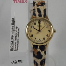 T2n966 Timex Classics Watch Womens Leopard Print Strap Indiglo Light T2n9669j