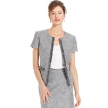 Tahari by ASL Petite Jacket, Short-Sleeve Fringe Tweed