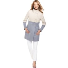 Tahari Coat, Funnel-Neck Colorblock Car Coat