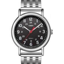 Timex Men's T2N655 Weekender Black Dial Stainless Steel Watch