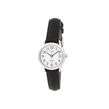 Timex T2H331 Womens Analog Silver-Tone Case Black Leather Strap Dress