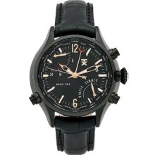 Timex Tx Mens 500 Series World Time Black Ip Ss Case Leather Watch T3c274