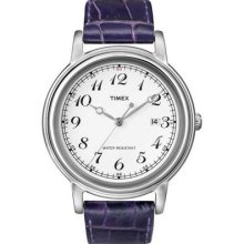 Timex Unisex Classic Series White Dial Stainless Steel Case Purple Leather Watch