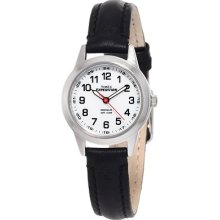 Timex Women Black Genuine Leather Strap Watch Metal Case Jewelry Quartz