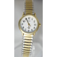 Timex Women's T2h381 Watch White Dial Date Two Tone Expansion Band Indiglo