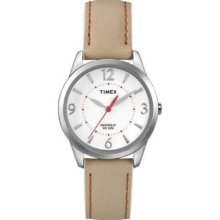 Timex Women's Weekender T2N861 Beige Leather Quartz Watch with White Dial