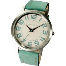 TOKYObay Unisex Track Large Analog Stainless Watch - Turquoise Leather Strap - Eggshell Dial - T155-TQ