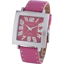 TOKYObay Unisex Tram Analog Stainless Watch - Pink Leather Strap - Pink Dial - T105-PK