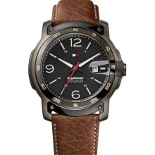 Tommy Hilfiger Round Leather Strap Watch, 47mm Saddle/ Gunmetal