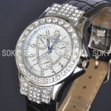 Top Dress Ladies Womens Crystal Analog Quartz Wirst Leather Band Watch S47