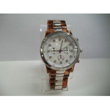 Tortoise /silver Wide Bracelet Crystal Bezel Oversized Watch