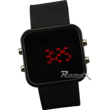 Trendy Black Tone Mirror Led Digital Date Silicone Men Lady Sport Wrist Watch