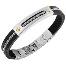 Triton Men's Stainless Steel and Rubber Bracelet with 14K Gold