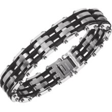 Triton Men's Stainless Steel and Triple Strand Rubber Bracelet bracelets