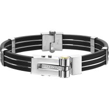 Triton Stainless Steel and Rubber Bracelet with Diamonds