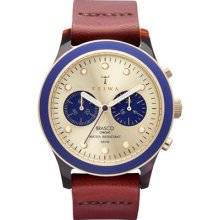 Triwa Unisex Duke Brasco Chronograph Acetate Watch - Brown Leather Strap - Gold Dial - DCAC112