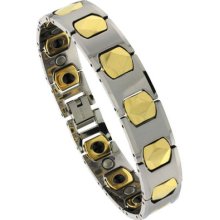 Tungsten Carbide 2-tone H & Cushion Link Magnetic Bracelet Btn170