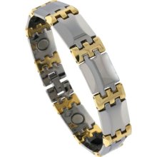 Tungsten Carbide Magnetic Bracelet, 2-tone Gun Metal & Gold W/ Bar Links Btn153