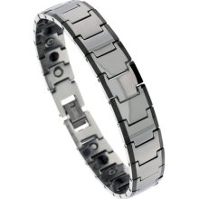 Tungsten Carbide Magnetic Bracelet, W/ Black Edge Bar Links Btn129