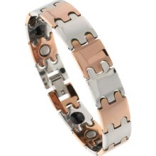 Tungsten Carbide Magnetic Therapy Bracelet, 2-Tone Gun Metal & Rose