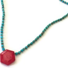 Turquoise and ruby hand knotted silk necklace