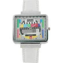 TV Set Design Leather Band Quartz Wrist Watch (White)