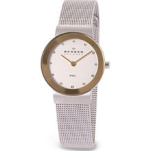 Two-Tone Skagen Mesh Strap Watch with Round Gold ... - Jewelry