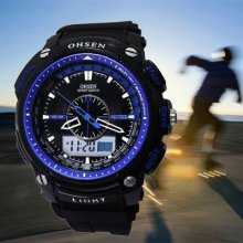 Unique Ohsen Mens Womens Led Digital Day&date Black&blue Army Sport Wrist Watch