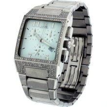 Unisex Aqua Master White Dial Silver Square Case Chronograph Diamond Watch W00