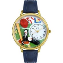 Unisex Baseball Navy Blue Leather and Goldtone Watch in Gold ...