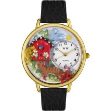 Unisex Birdhouse Cat Black Skin Leather and Goldtone Watch in Gol ...