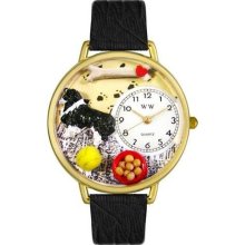 Unisex Border Collie Black Skin Leather and Goldtone Watch in Gol ...