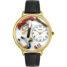 Unisex Doctor Black Padded Leather and Goldtone Watch in Gold ...