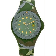 Unisex Jelly Plastic Resin Case Green Dial Camouflage Silicone Strap Date Displa