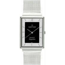 Unisex Mid-Size Ultra Thin Stainless Steel Dress Black and Silver Dial Mesh Band