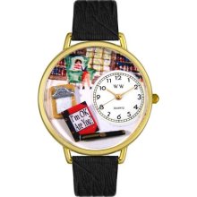 Unisex Psychiatrist Black Skin Leather & Goldtone Watch - G-0610010