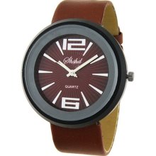 Unisex Quartz Powered Stainless Steel Leather Band Casual Wrist Watch (Brown) - Metal - Brown