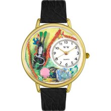 Unisex Scuba Diving Black Skin Leather and Goldtone Watch in Gold ...