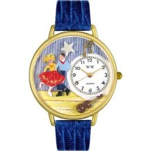 Unisex Square Dancing Royal Blue Leather and Goldtone Watch in Go ...