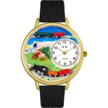 Unisex Trains Black Skin Leather and Goldtone Watch in Gold ...