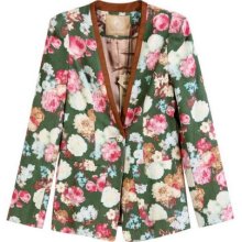 V-neckline Flower Print One Button Blazer