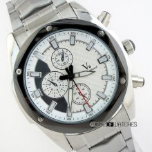 V6 Classical Chic Stainless Steel Strap White Mens Wrist Quartz Watch