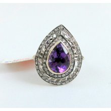 Victorian Diamond Amethyst Gold Silver Ring