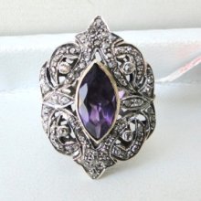 Victorian Diamond Natural Amethyst Gold Silver Ring Ind