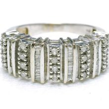 Vintage 10k White Gold Rhodium Plated 50pt Diamond Unisex Wedding Band Ring