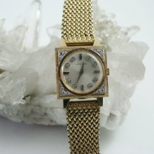 vintage 14k GOLD Longines 1 ct DIAMOND watch yellow & white mystery gold face mad men antique estate wedding gift