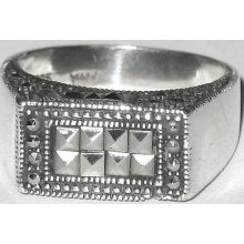 Vintage 1960s 925 Sterling Art Deco Style Marcasite Ring Size 9