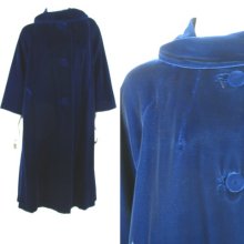 Vintage 50s 60s Blue Velvet Cape Swing Coat Opera Jacket Look Luxe Sz S-l