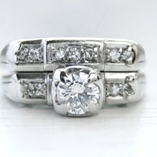 Vintage Art Deco Round Brilliant Diamond Engagement Ring 14kt White Gold Wedding Set High Quality VS Diamonds SALE