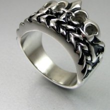 Vintage Biker Mens Black Silver Stainless Steel Crown Ring